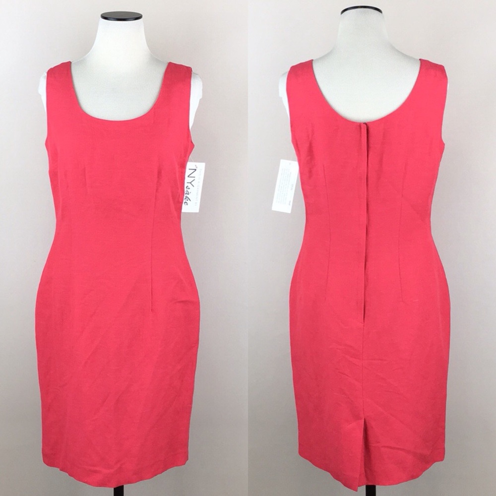 NY Sake Coral Linen Sheath Dress Sleeveless NWT